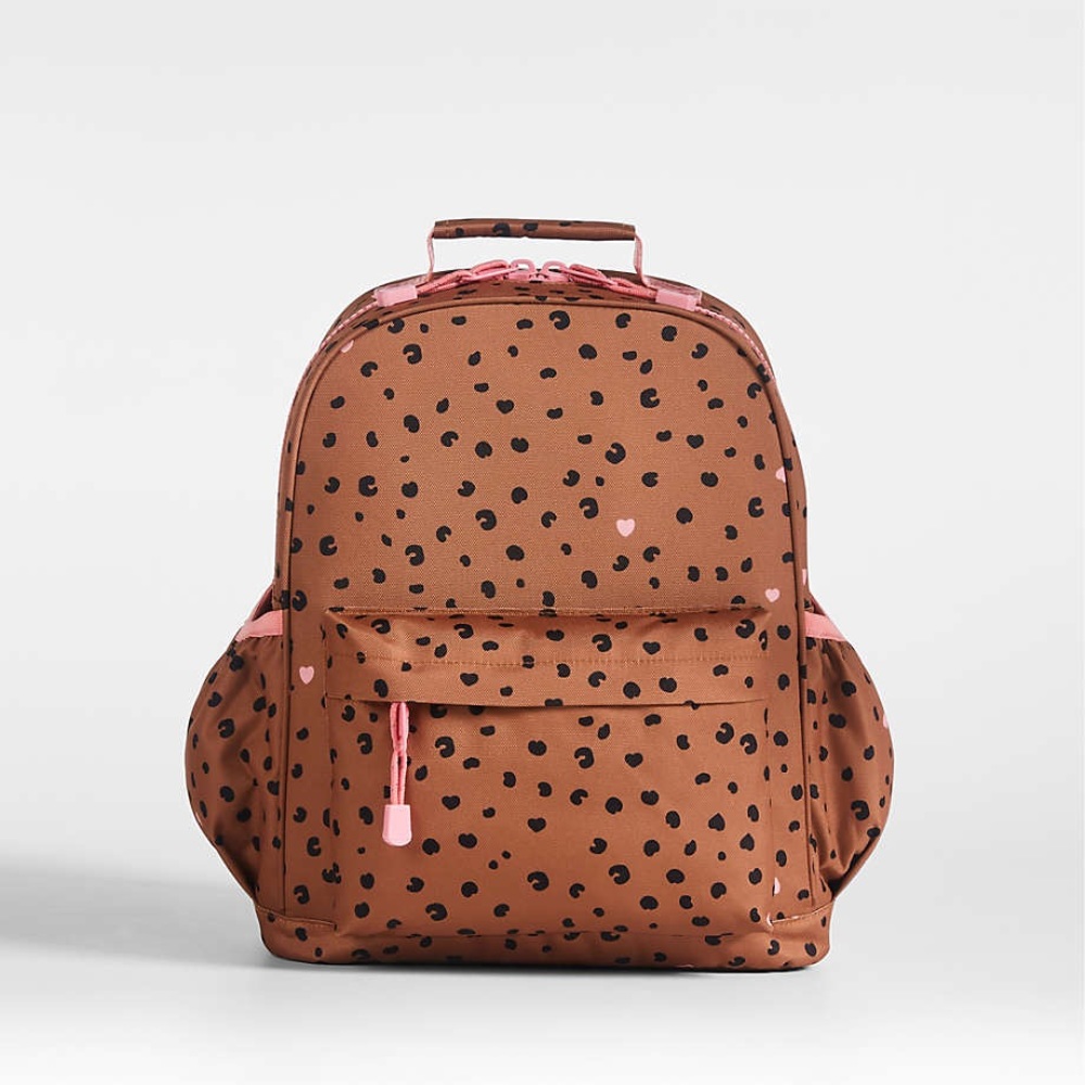 Crate & Barrel Cheetah Hearts Small Kids Backpack with Side Pockets